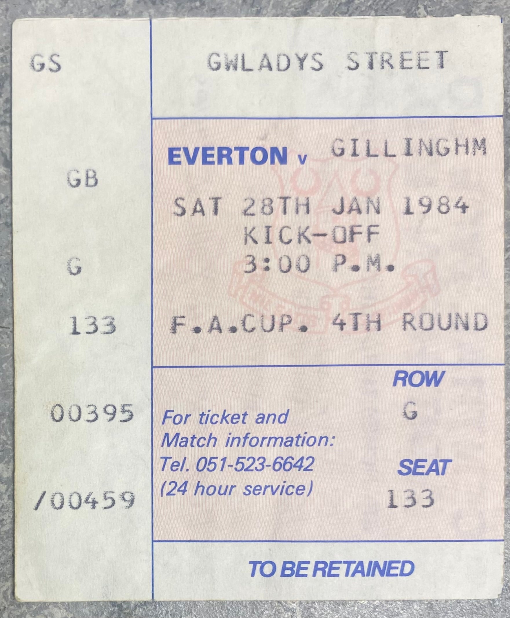 1983/84 ORIGINAL FA CUP 4TH ROUND TICKET EVERTON V GILLINGHAM