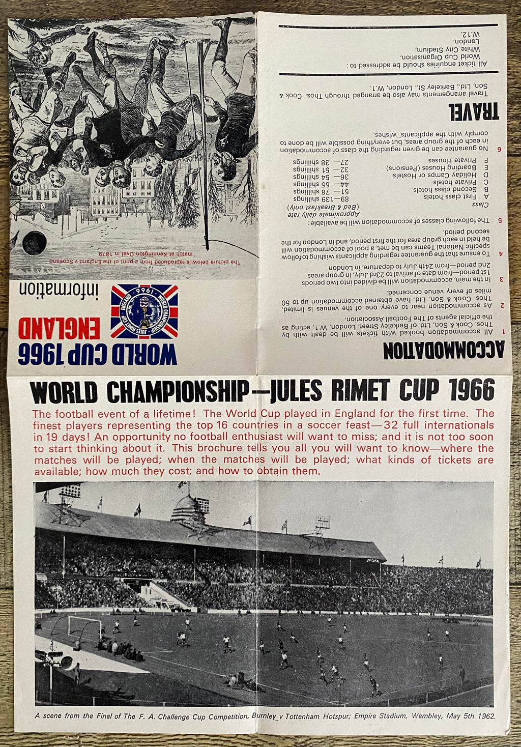 1966 WORLD CUP ORIGINAL OFFICIAL TICKET INFORMATION FOLD OUT BOOKLET
