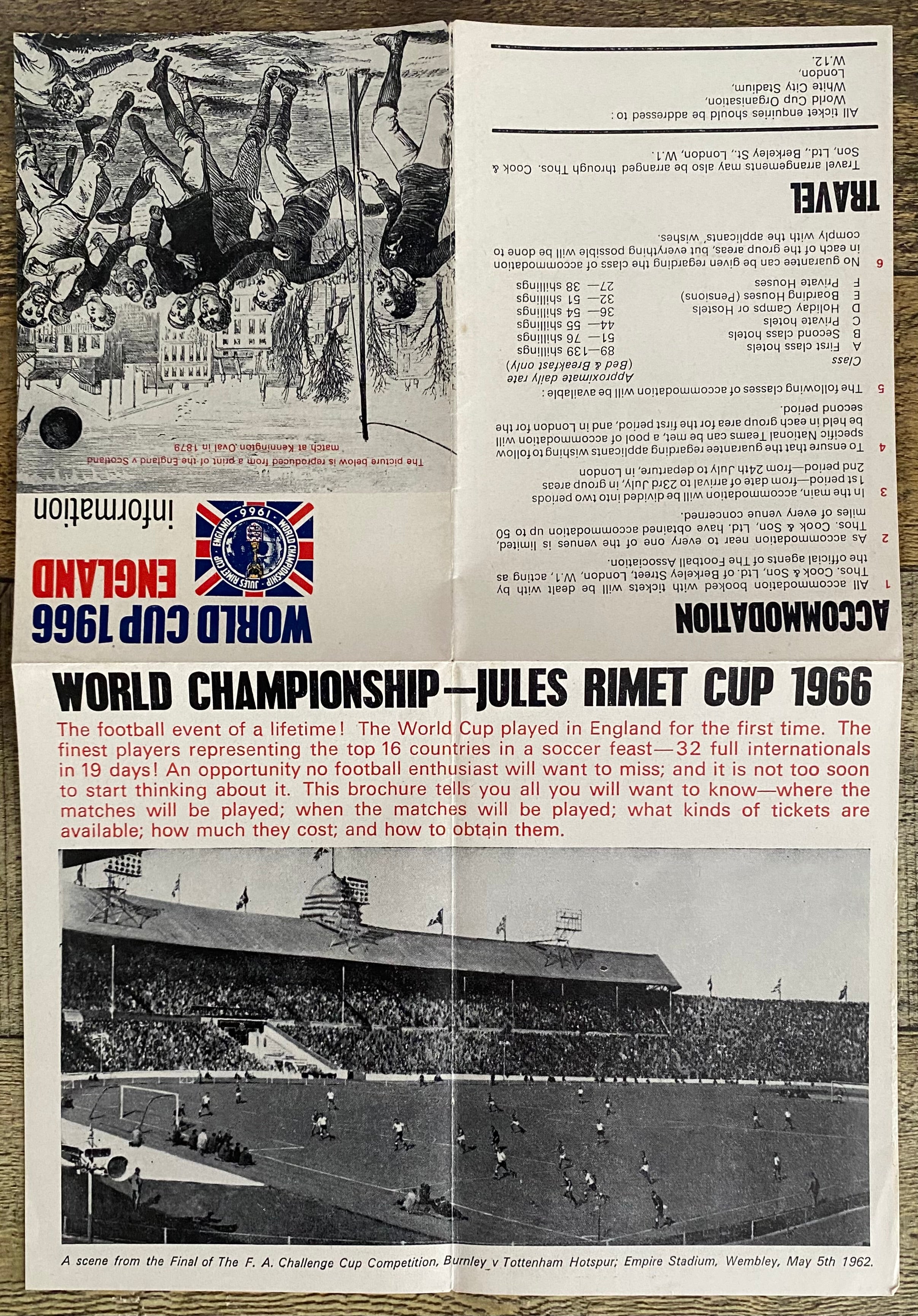 1966 WORLD CUP ORIGINAL OFFICIAL TICKET INFORMATION FOLD OUT BOOKLET