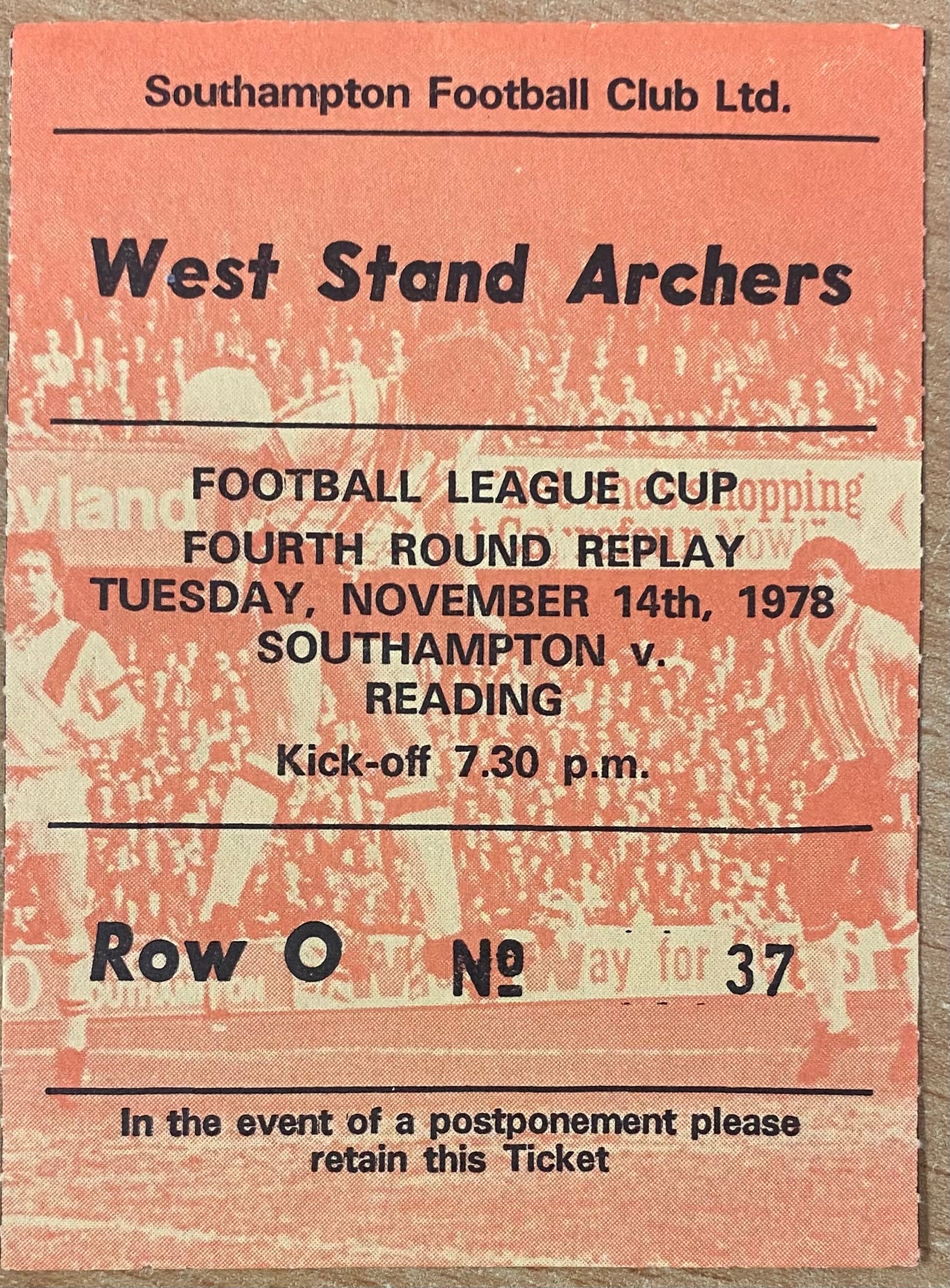 1978/79 ORIGINAL LEAGUE CUP 4TH ROUND TICKET SOUTHAMPTON V READING