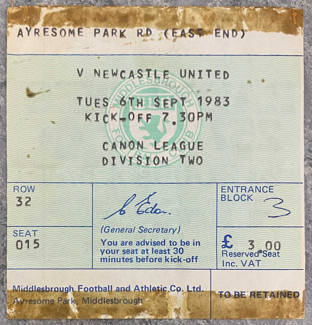 1983/84 ORIGINAL DIVISION 2 TICKET MIDDLESBROUGH V NEWCASTLE UNITED