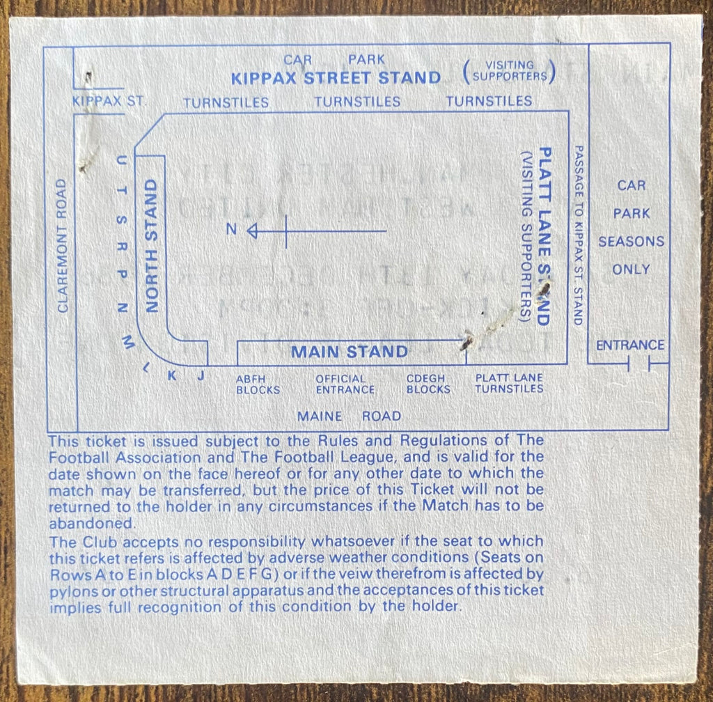 1986/87 ORIGINAL DIVISION ONE TICKET MANCHESTER CITY V WEST HAM UNITED