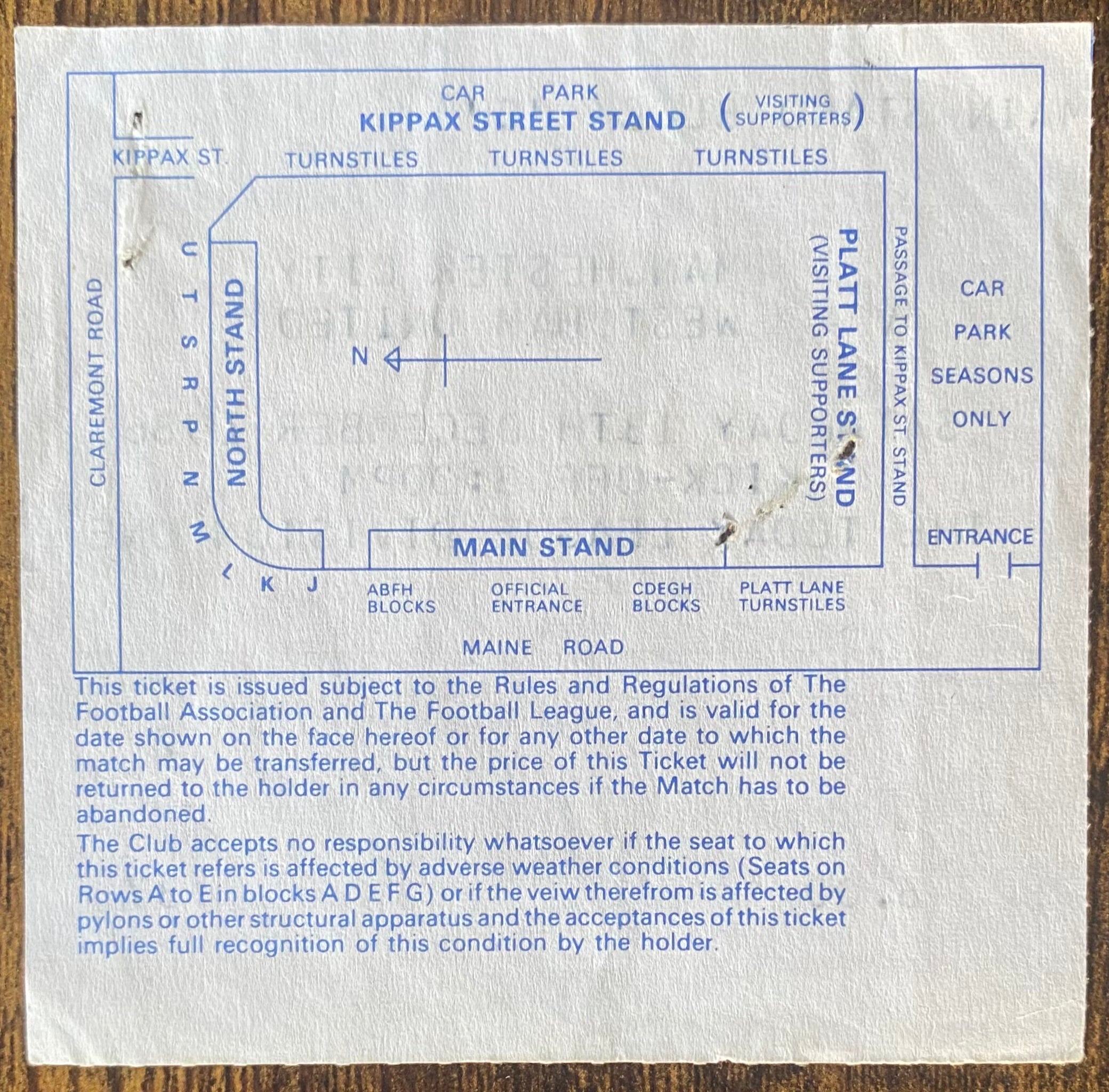 1986/87 ORIGINAL DIVISION ONE TICKET MANCHESTER CITY V WEST HAM UNITED
