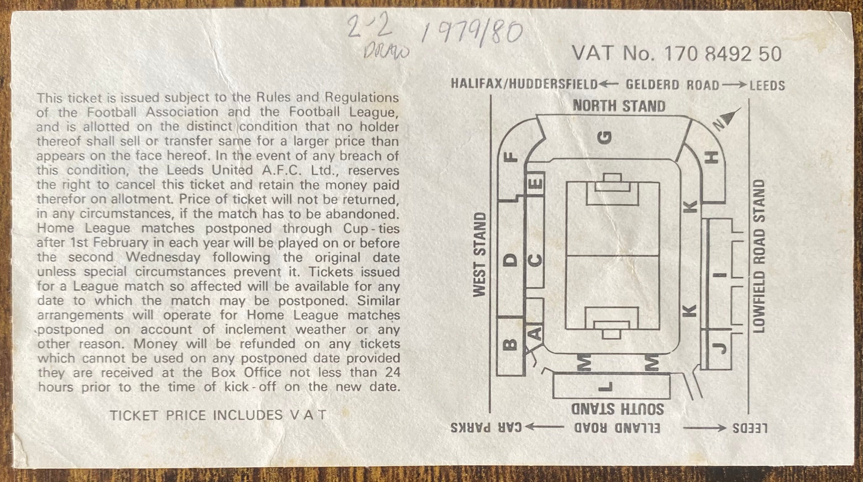 1979/80 ORIGINAL DIVISION ONE TICKET LEEDS UNITED V BOLTON WANDERERS