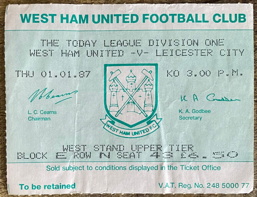 1986/87 ORIGINAL DIVISION ONE TICKET WEST HAM UNITED V LEICESTER CITY