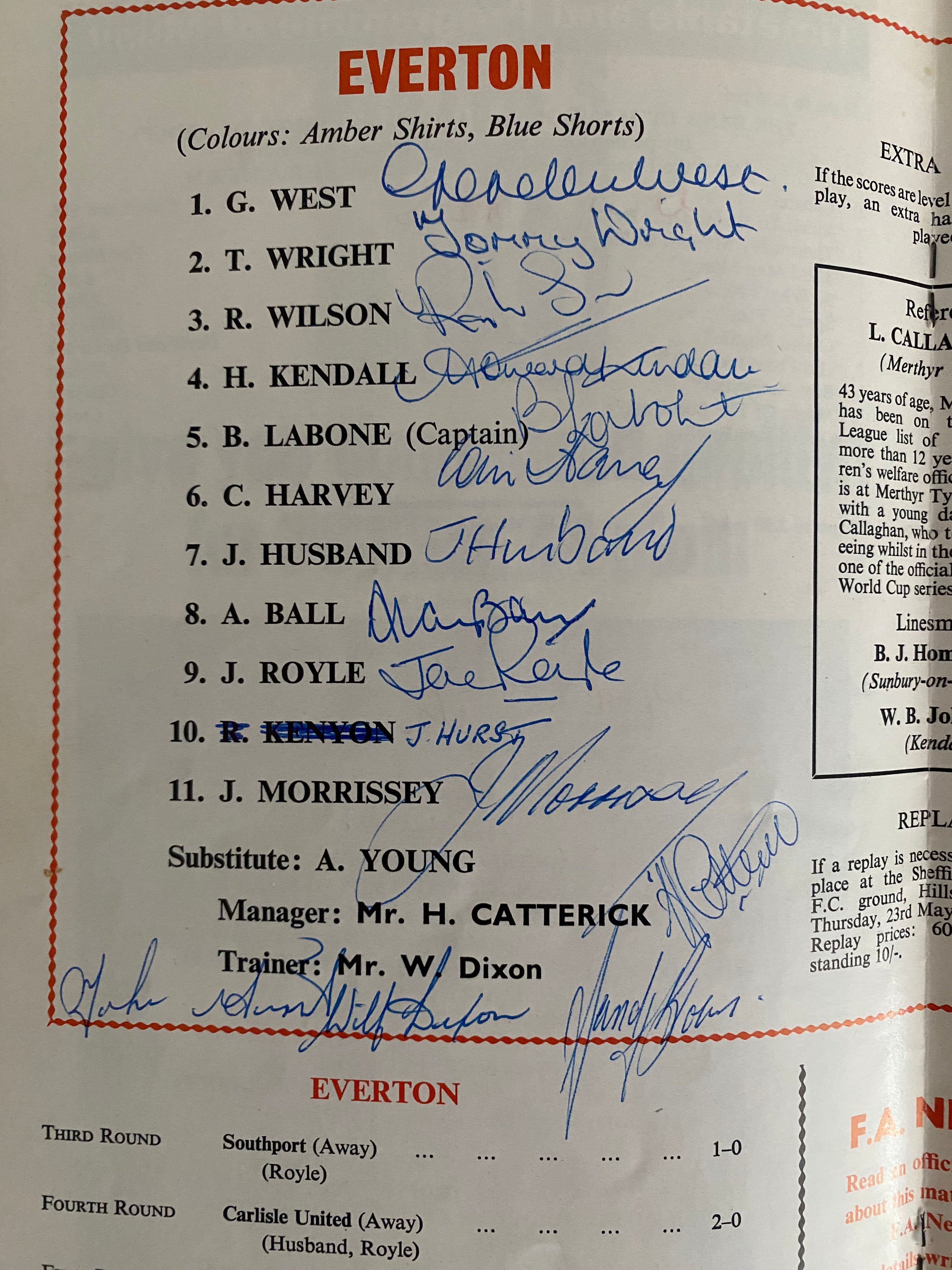 1968 ORIGINAL FA CUP FINAL PROGRAMME EVERTON V WEST BROMWICH ALBION (SIGNED ON THE DAY BY 14 OF EVERTON TEAM)
