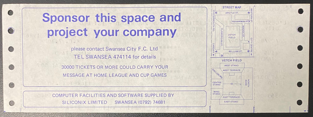 1986/87 ORIGINAL LITTLEWOODS CUP 2ND ROUND 1ST LEG UNUSED TICKET SWANSEA CITY V LEICESTER CITY
