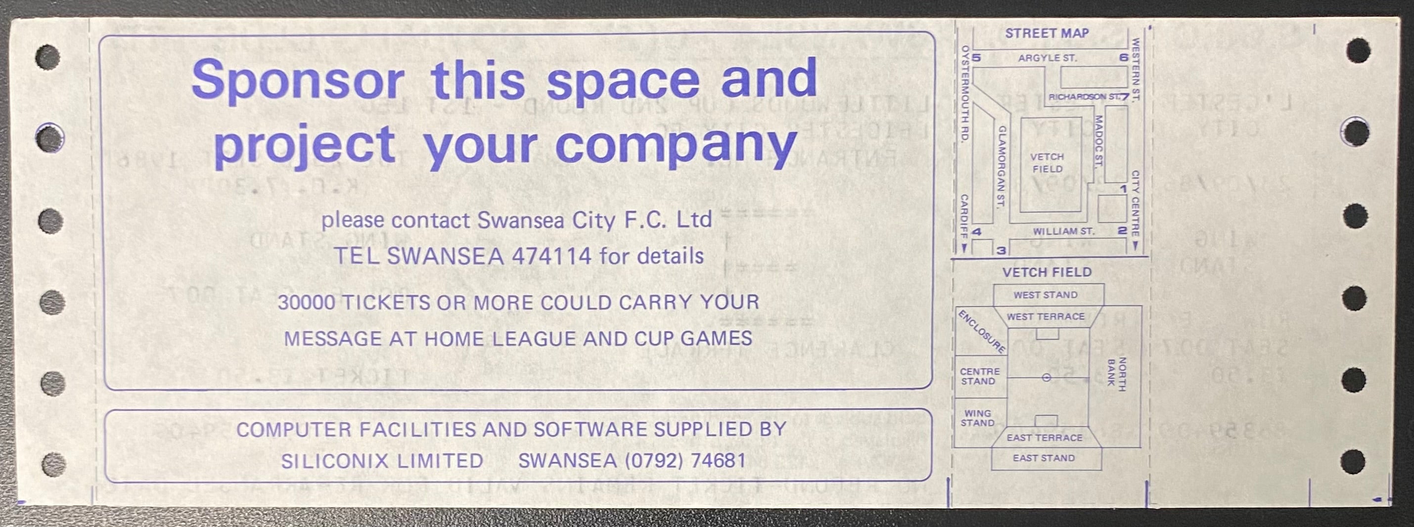 1986/87 ORIGINAL LITTLEWOODS CUP 2ND ROUND 1ST LEG UNUSED TICKET SWANSEA CITY V LEICESTER CITY