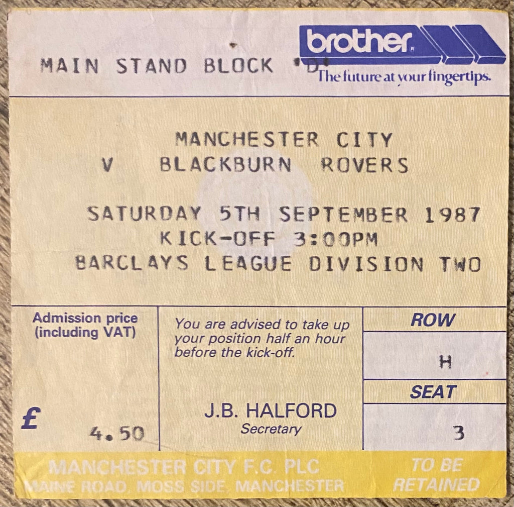 1987/88 ORIGINAL DIVISION 2 TICKET MANCHESTER CITY V BLACKBURN ROVERS