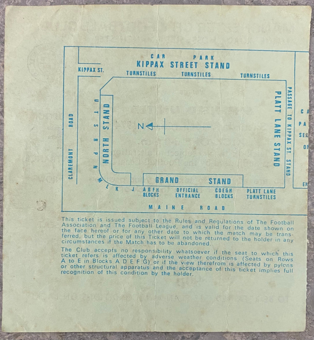 1973/74 ORIGINAL DIVISION 1 TICKET MANCHESTER CITY V SHEFFIELD UNITED + TICKET OFFICE CORRESPONDENCE
