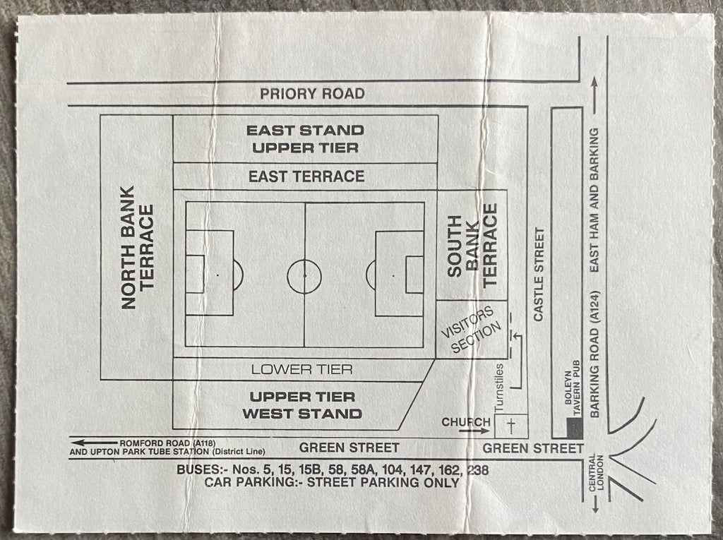 1990/91 ORIGINAL DIVISION 2 TICKET WEST HAM UNITED V MIDDLESBROUGH