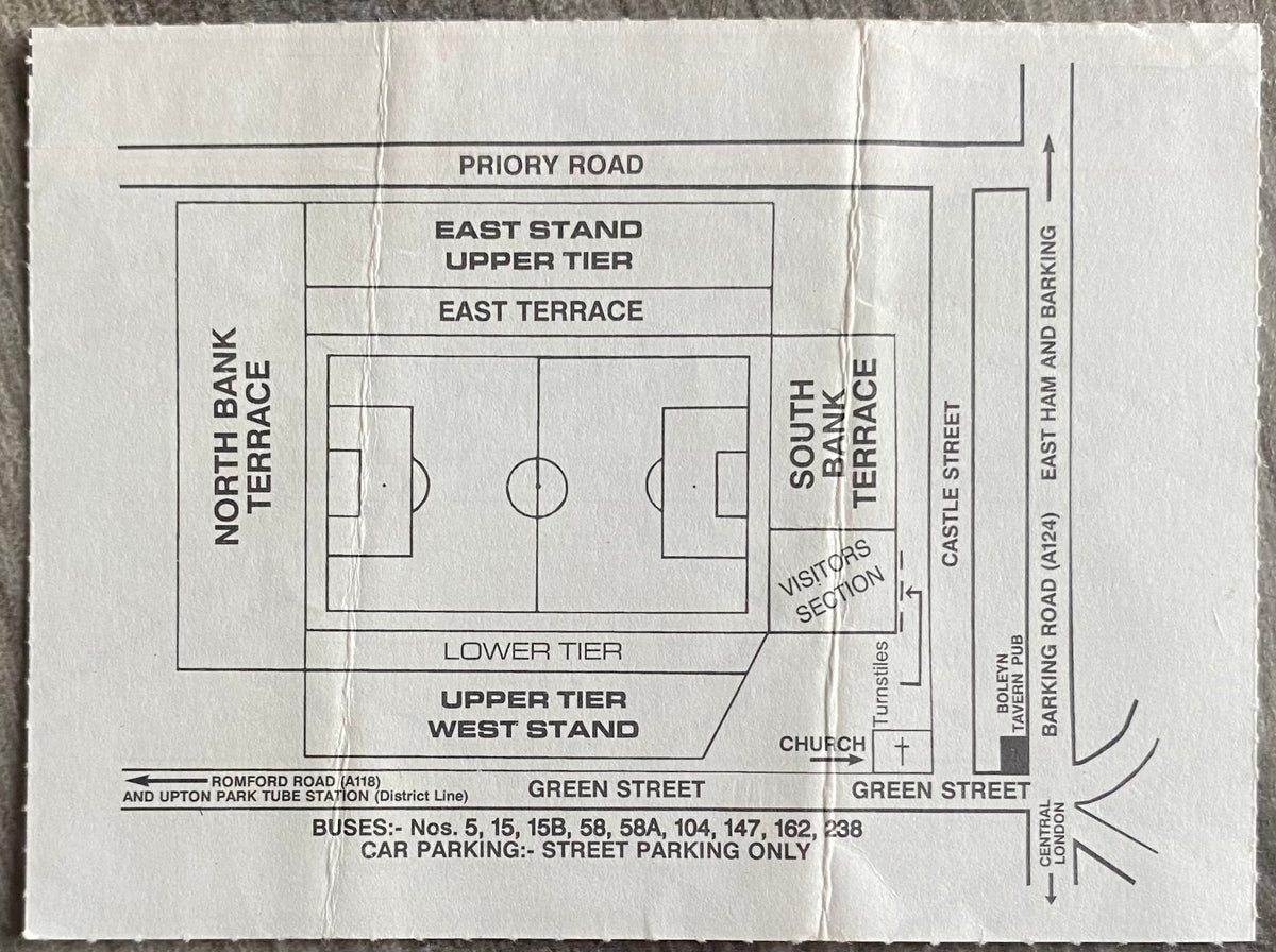 1990/91 ORIGINAL DIVISION 2 TICKET WEST HAM UNITED V MIDDLESBROUGH