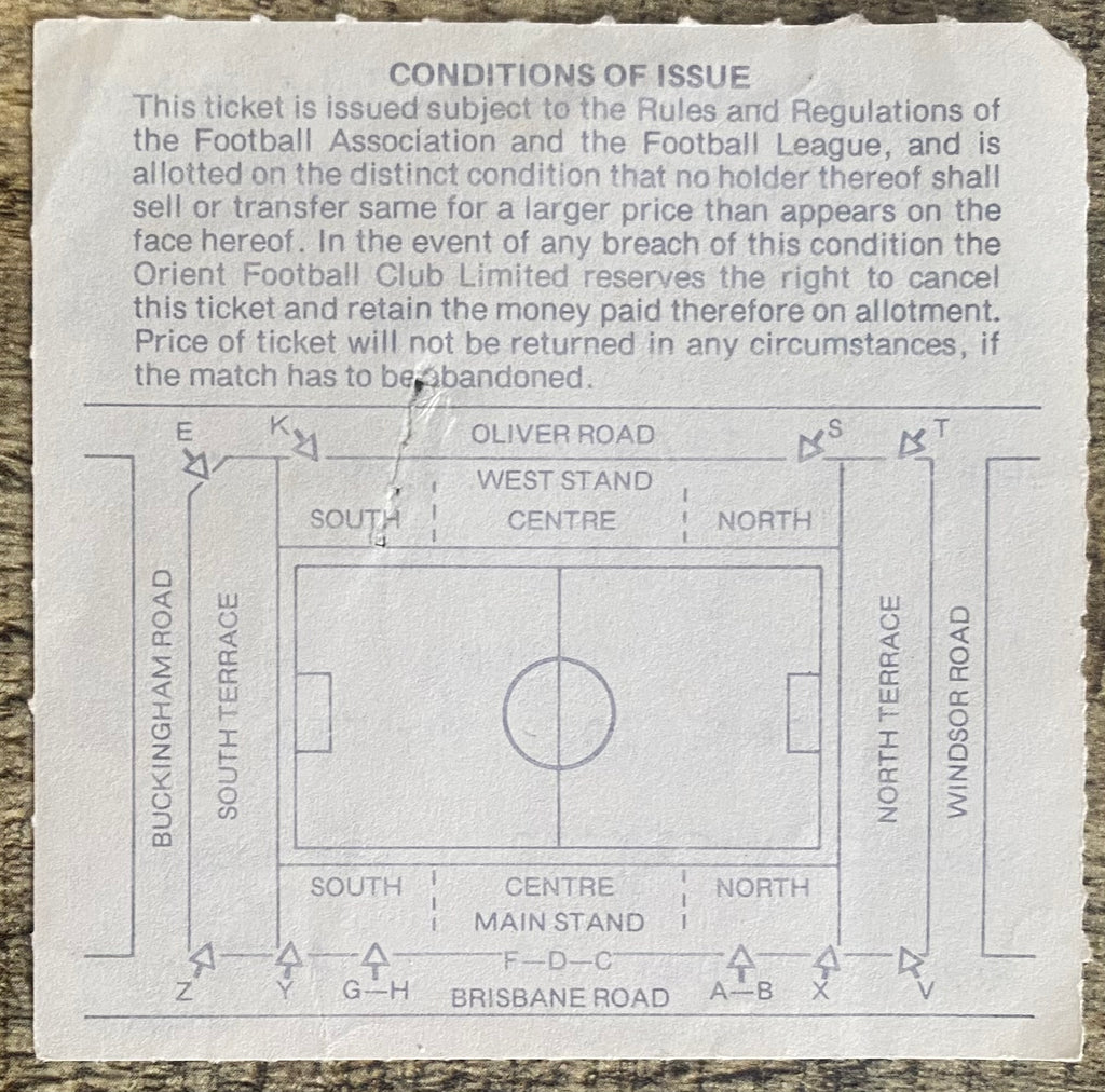 1980/81 ORIGINAL DIVISION 2 TICKET ORIENT V CAMBRIDGE UNITED