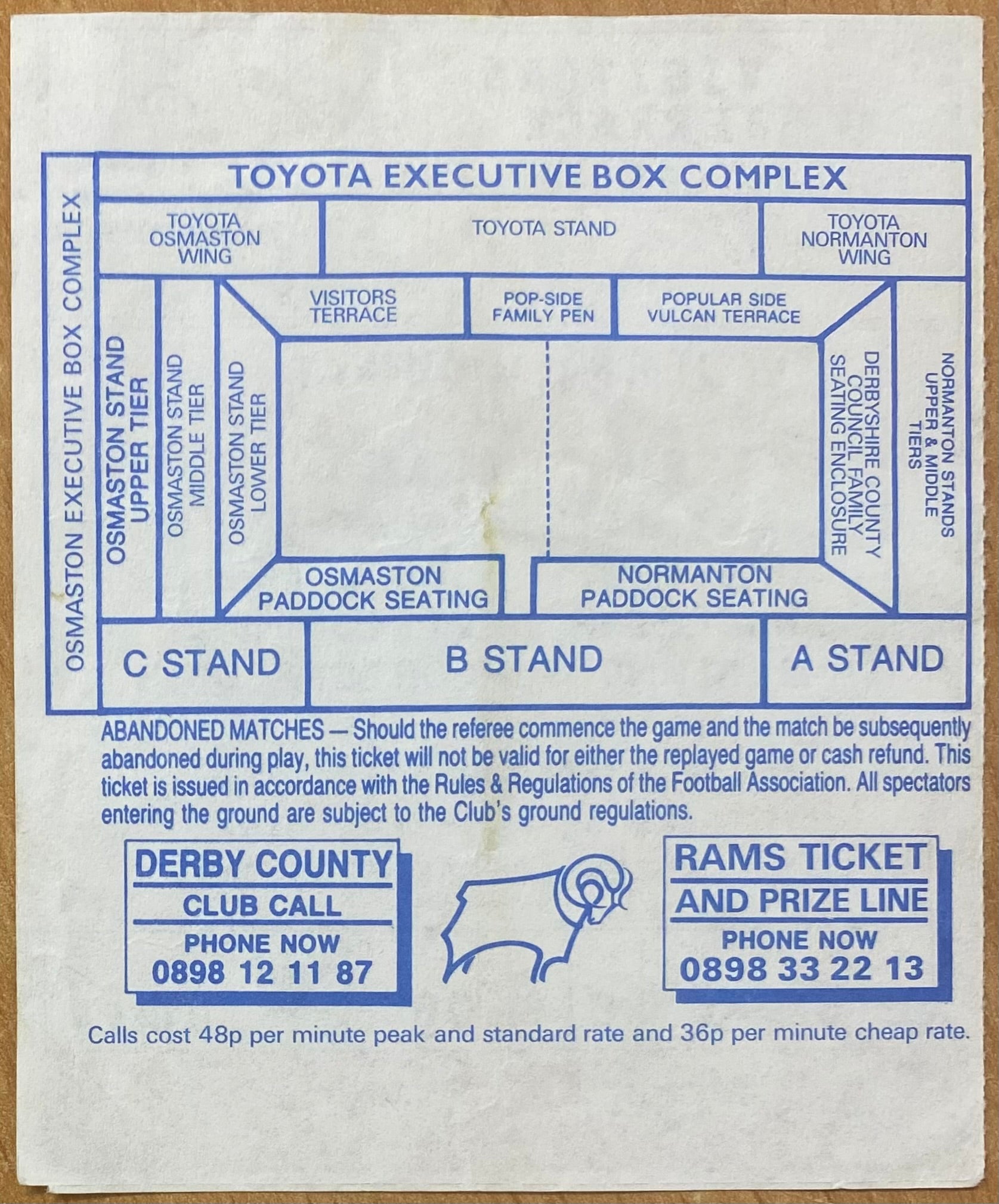 1993/94 ORIGINAL DIVISION 1 TICKET DERBY COUNTY V SUNDERLAND