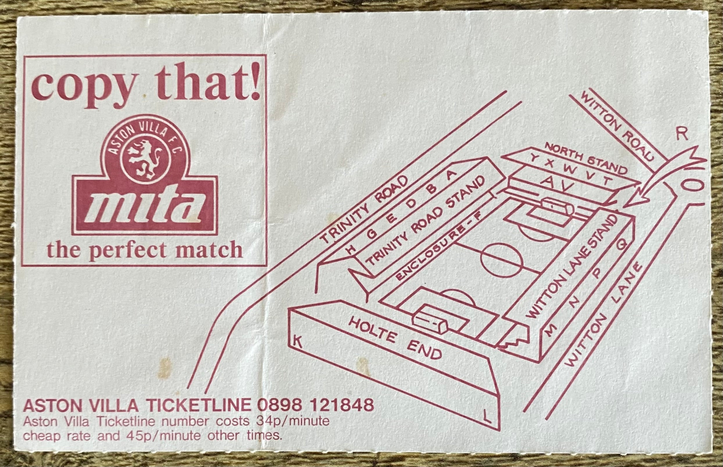 1992/93 ORIGINAL PREMIER LEAGUE TICKET ASTON VILLA V LEEDS UNITED