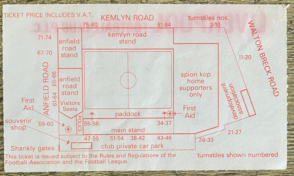 1990/91 ORIGINAL DIVISION ONE TICKET LIVERPOOL V CRYSTAL PALACE