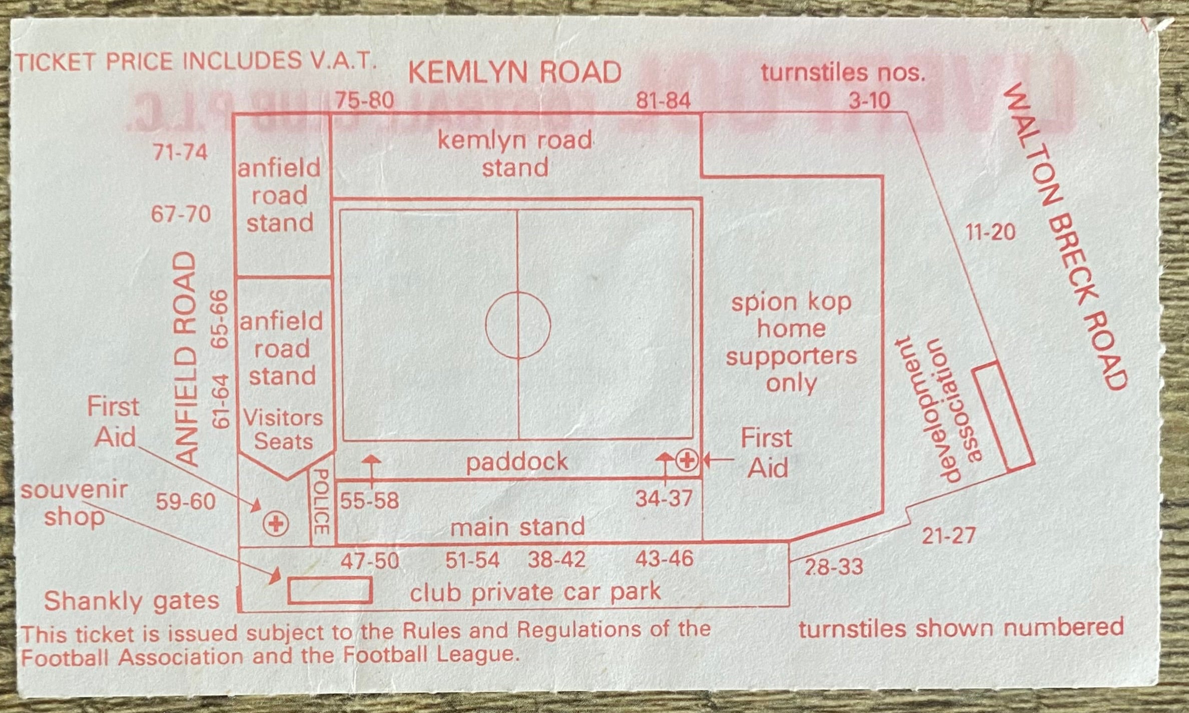 1990/91 ORIGINAL DIVISION ONE TICKET LIVERPOOL V CRYSTAL PALACE