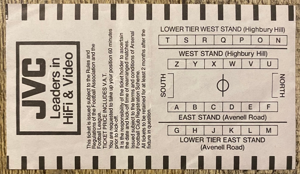 1992/93  ORIGINAL PREMIER LEAGUE TICKET ARSENAL V ASTON VILLA