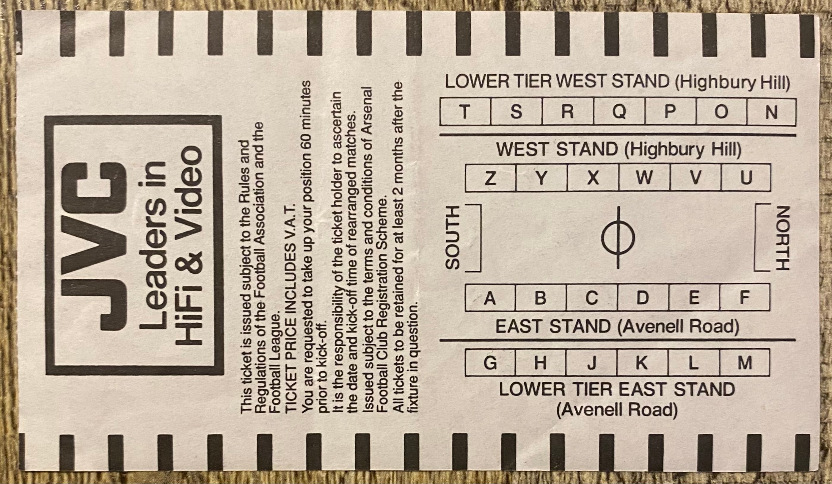 1992/93  ORIGINAL PREMIER LEAGUE TICKET ARSENAL V ASTON VILLA