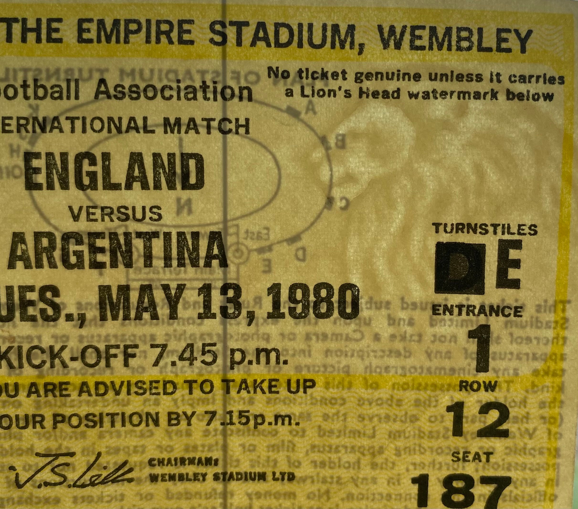 1980 ORIGINAL INTERNATIONAL TICKET ENGLAND V ARGENTINA