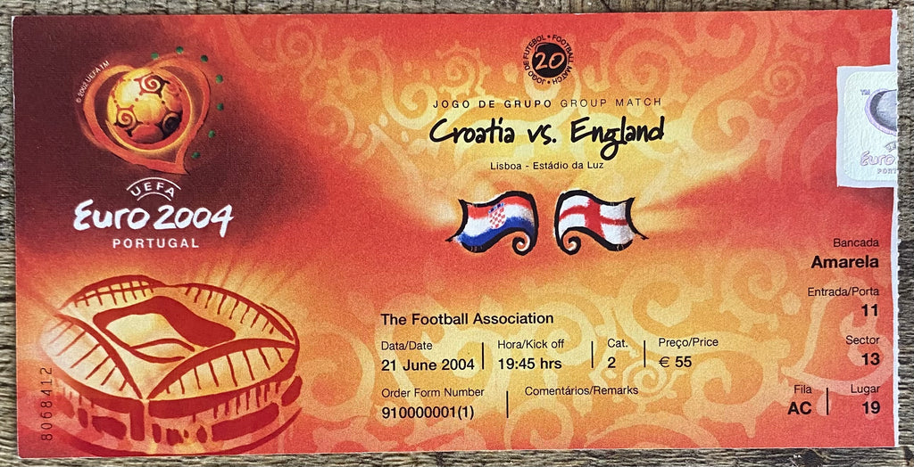2004 ORIGINAL EUROPEAN CHAMPIONSHIPS TICKET ENGLAND V CROATIA @ LISBON