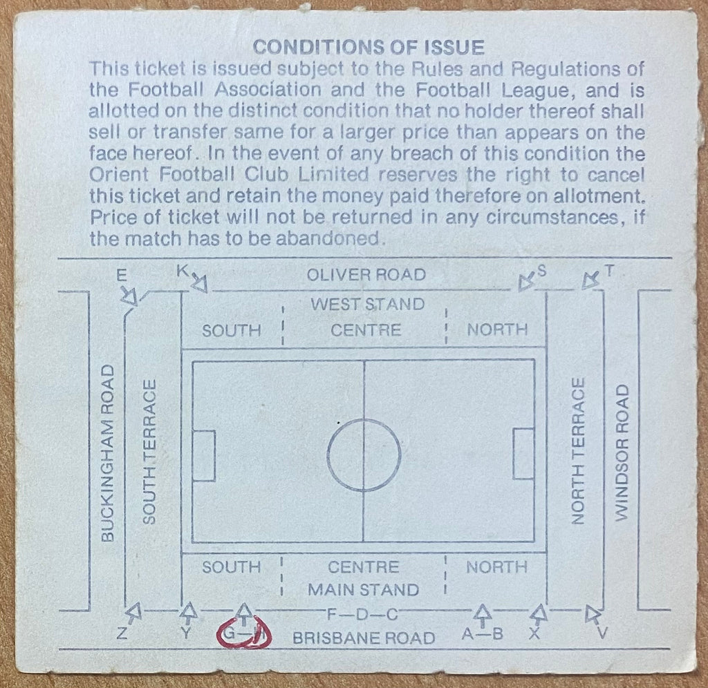 1979/80 ORIGINAL FA CUP 4TH ROUND TICKET ORIENT V WEST HAM UNITED