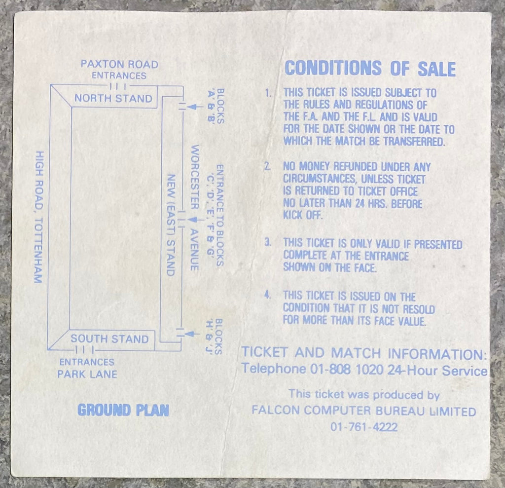 1982/83 ORIGINAL EUROPEAN CUP WINNERS CUP 1ST ROUND 2ND LEG TICKET TOTTENHAM HOTSPUR V COLRAINE