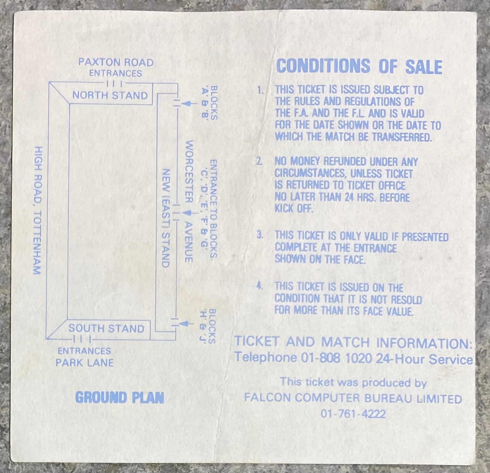 1982/83 ORIGINAL EUROPEAN CUP WINNERS CUP 1ST ROUND 2ND LEG TICKET TOTTENHAM HOTSPUR V COLRAINE