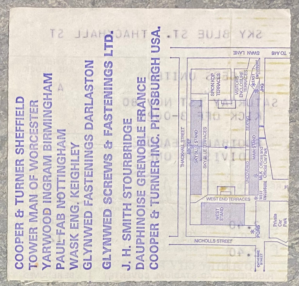 1980/81 ORIGINAL DIVISION ONE TICKET COVENTRY CITY V LEEDS UNITED