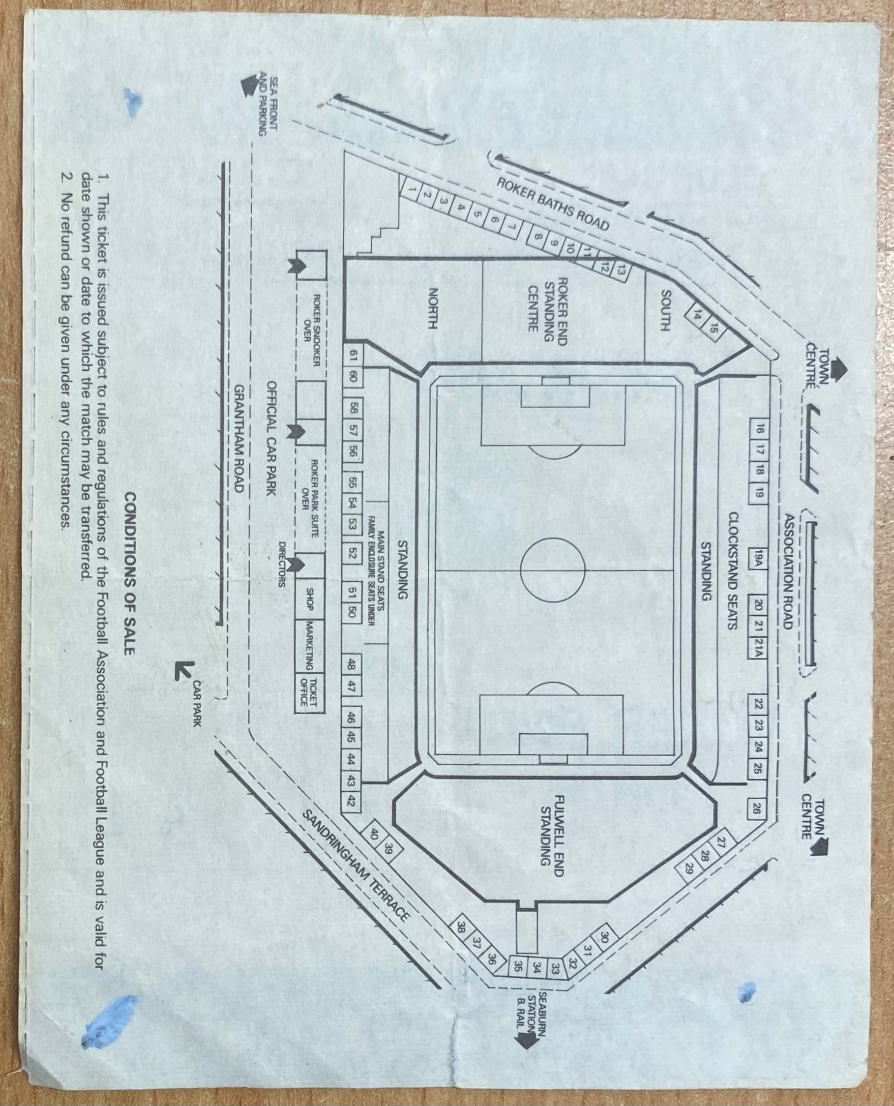 1992/93 ORIGINAL DIVISION 1 TICKET SUNDERLAND V PORTSMOUTH