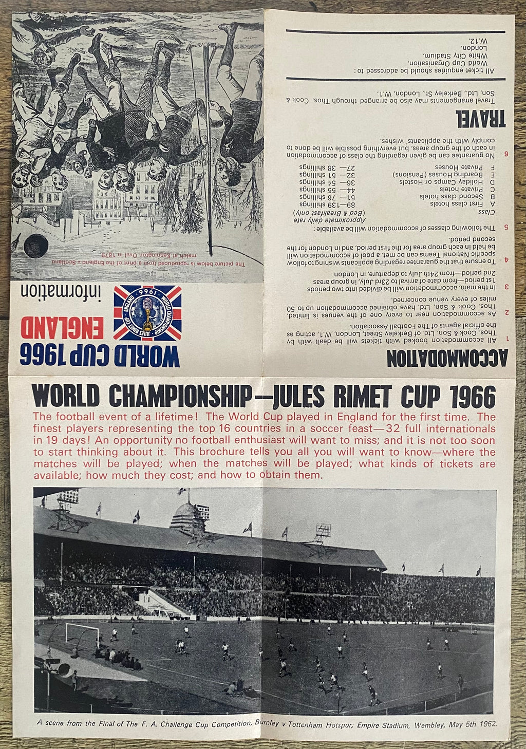 1966 WORLD CUP ORIGINAL OFFICIAL TICKET INFORMATION FOLD OUT BOOKLET