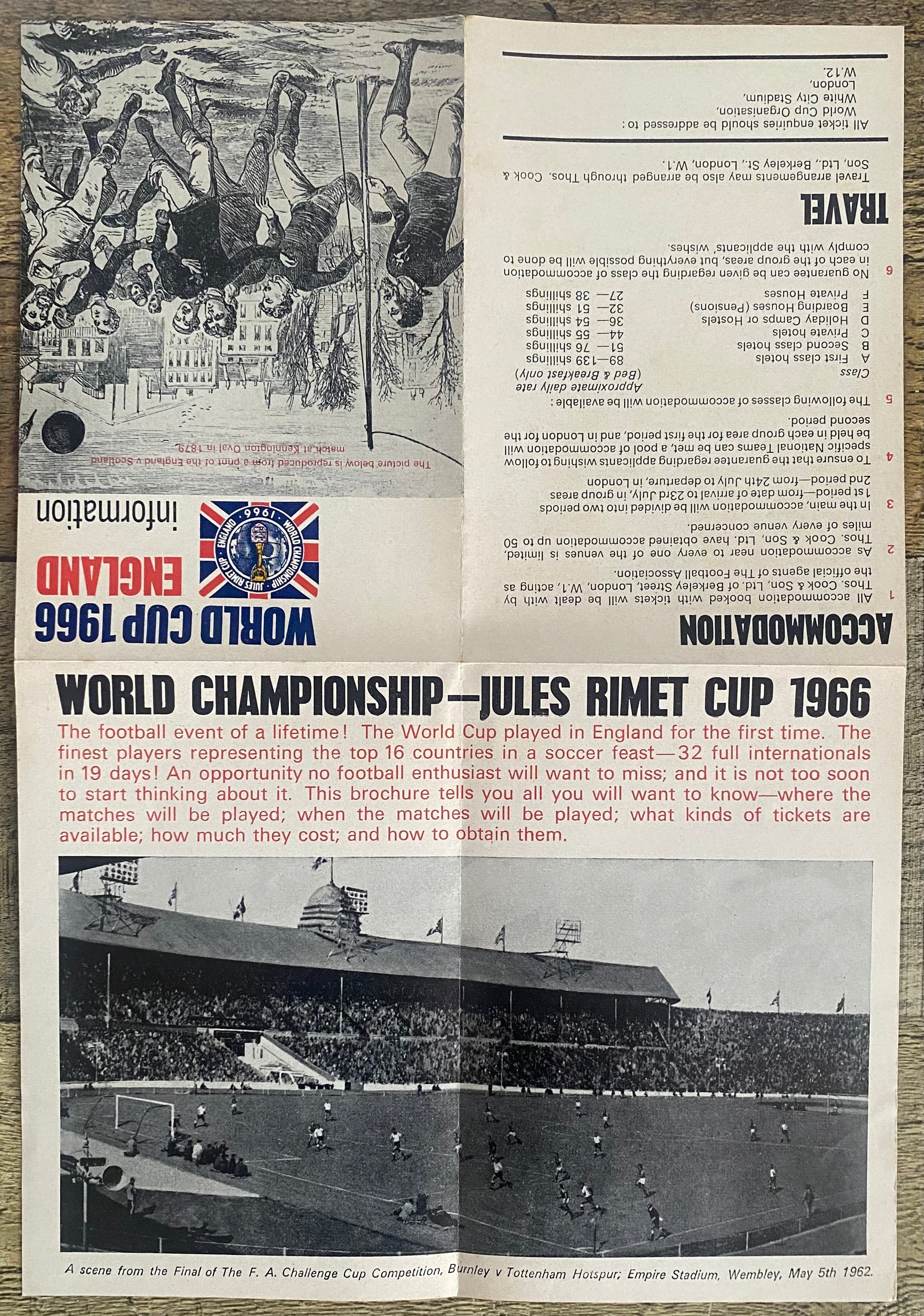 1966 WORLD CUP ORIGINAL OFFICIAL TICKET INFORMATION FOLD OUT BOOKLET