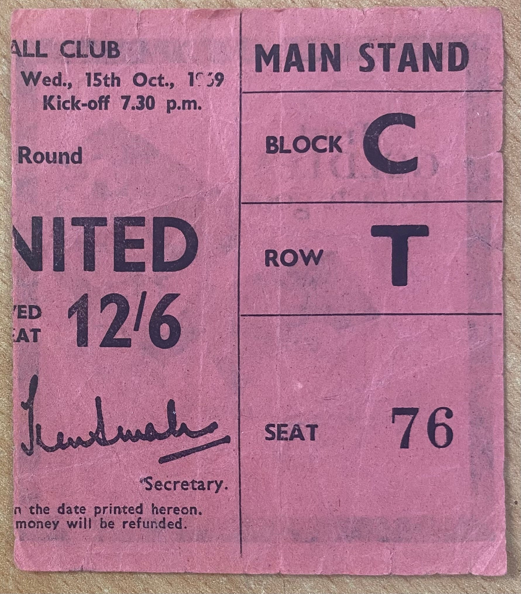 1969/70 ORIGINAL LEAGUE CUP 4TH ROUND TICKET NOTTINGHAM FOREST V OXFORD UNITED
