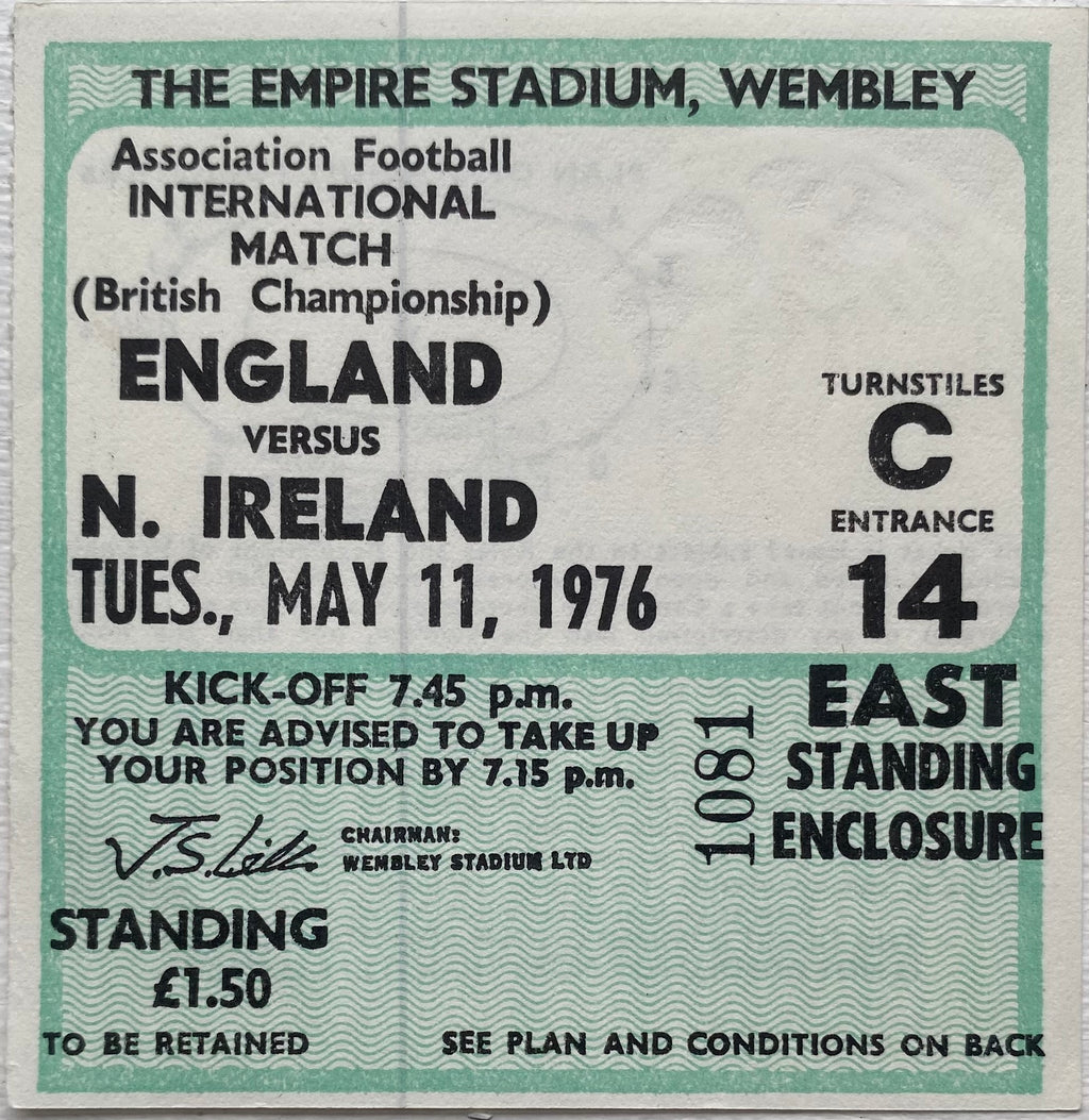 1976 ORIGINAL BRITISH HOME INTERNATIONAL CHAMPIONSHIPS TICKET ENGLAND V NORTHERN IRELAND