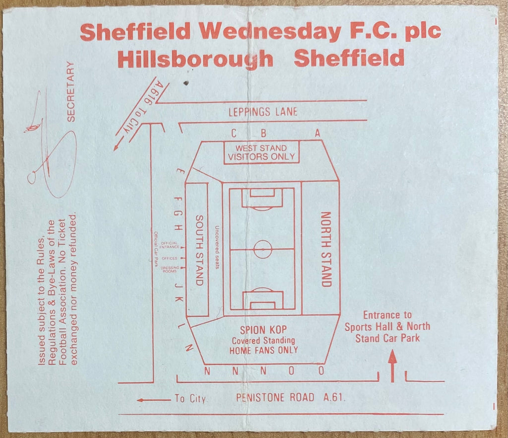 1990/91 ORIGINAL DIVISION 2 TICKET SHEFFIELD WEDNESDAY V WOLVERHAMPTON WANDERERS