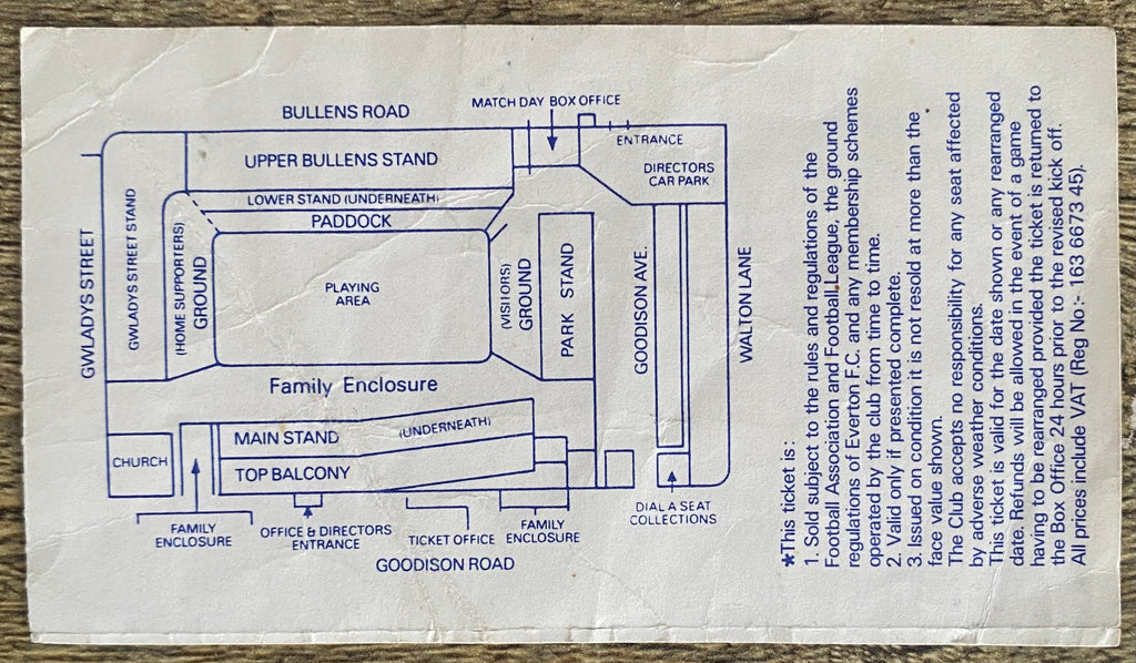 1988/89 ORIGINAL DIVISION ONE TICKET EVERTON V ARSENAL