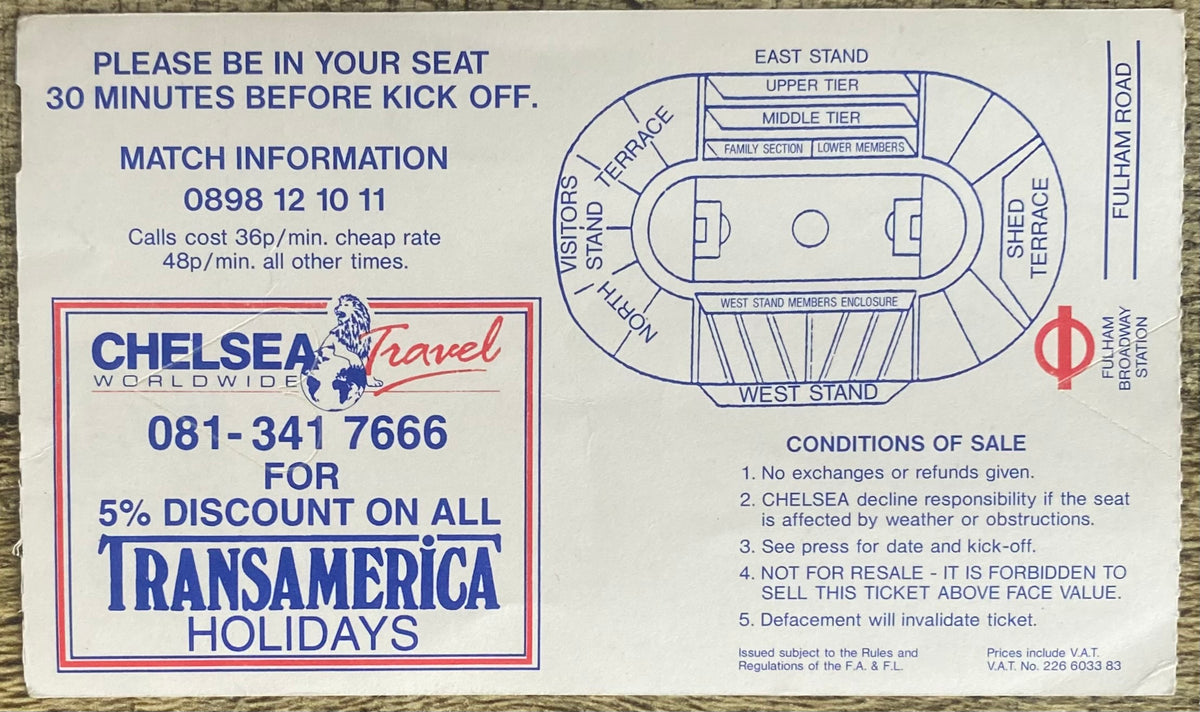 1991/92 ORIGINAL DIVISION ONE TICKET CHELSEA V OLDHAM ATHLETIC