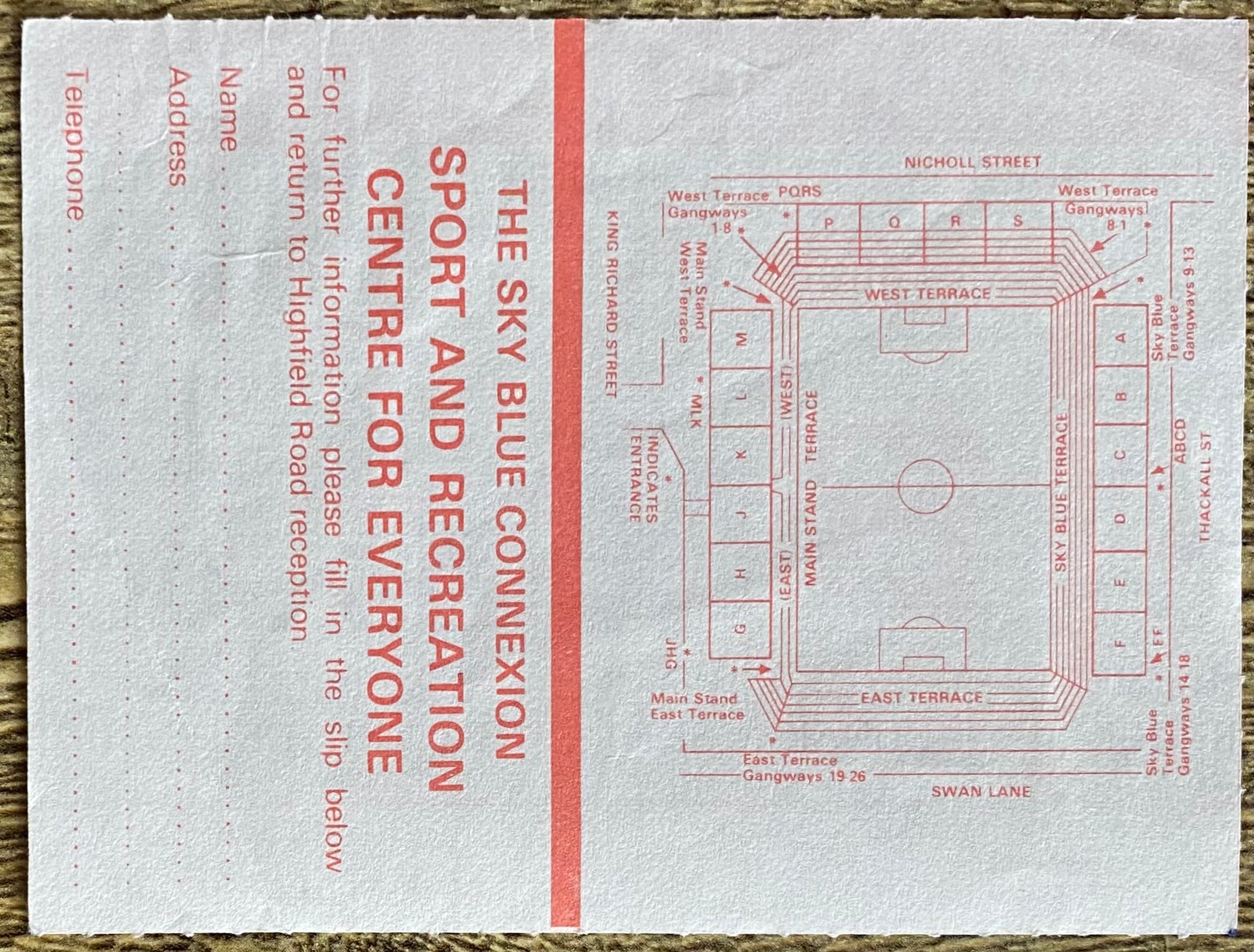 1984/85 ORIGINAL MILK CUP 2ND ROUND 2ND LEG TICKET COVENTRY CITY V WALSALL