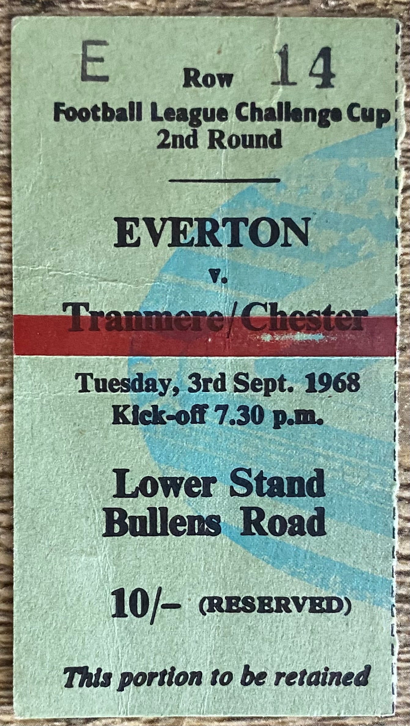 1968/69 ORIGINAL FA CUP 2ND ROUND TICKET EVERTON V TRANMERE ROVERS