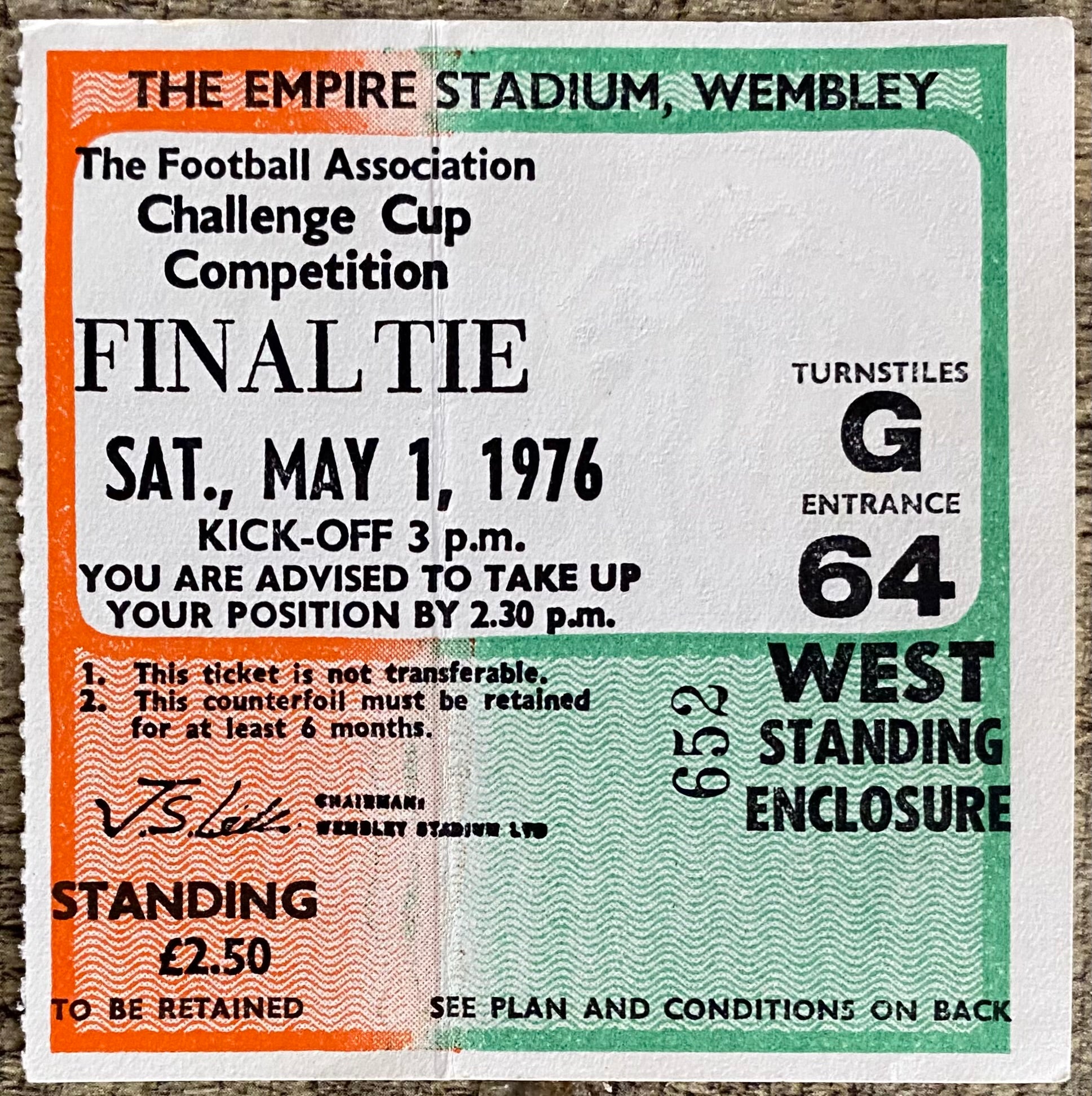 1976 ORIGINAL FA CUP FINAL TICKET SOUTHAMPTON V MANCHESTER UNITED