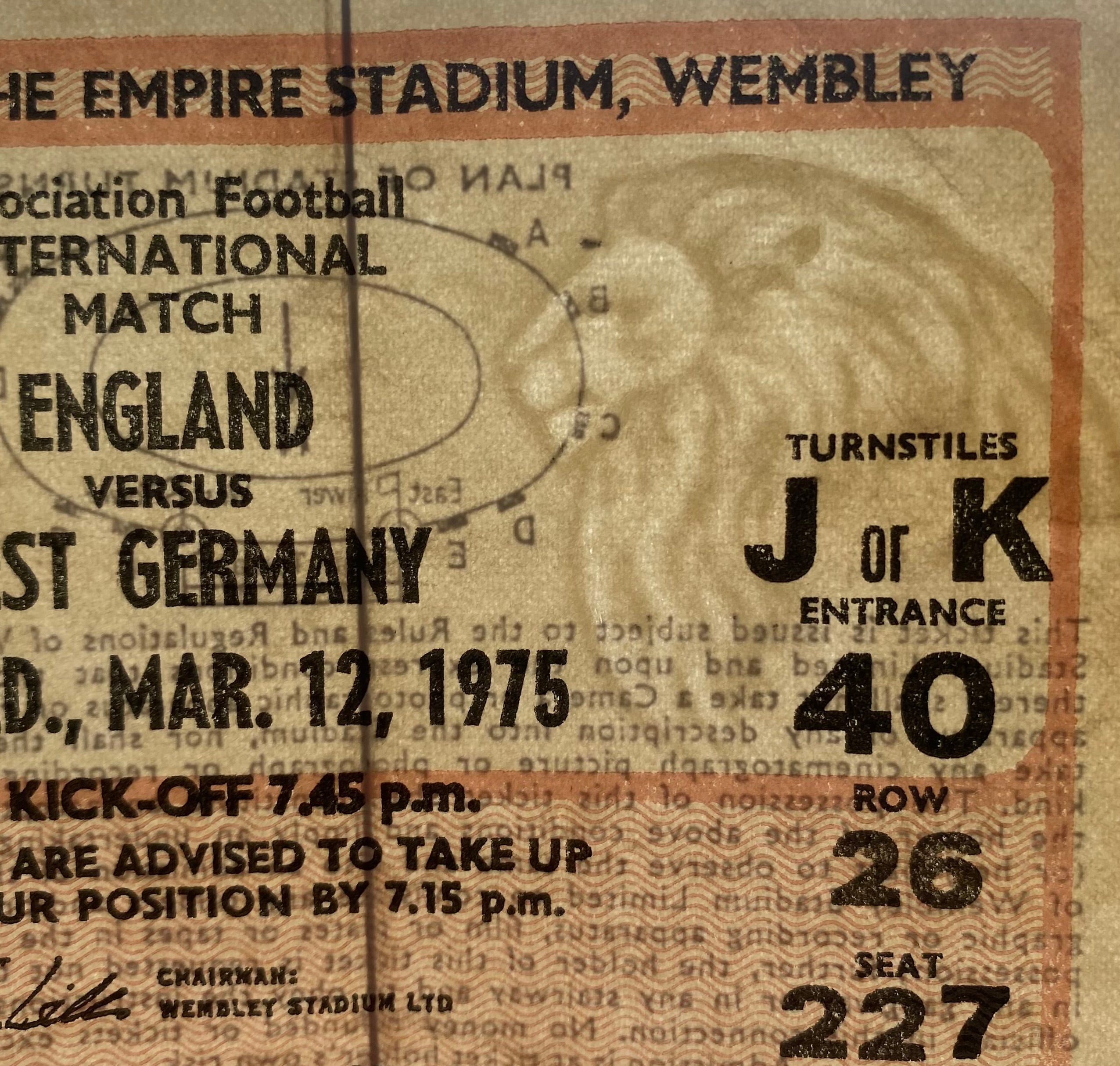 1975 ORIGINAL INTERNATIONAL TICKET ENGLAND V WEST GERMANY