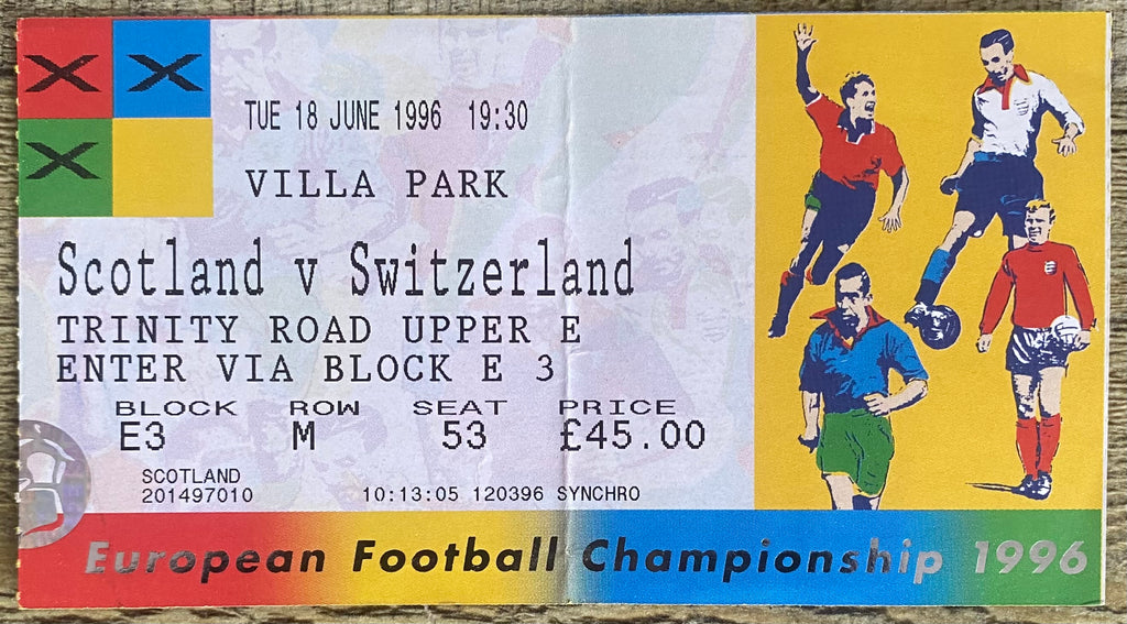 1996 ORIGINAL EUROPEAN CHAMPIONSHIPS EURO 96 TICKET SCOTLAND V SWITZERLAND @ VILLA PARK