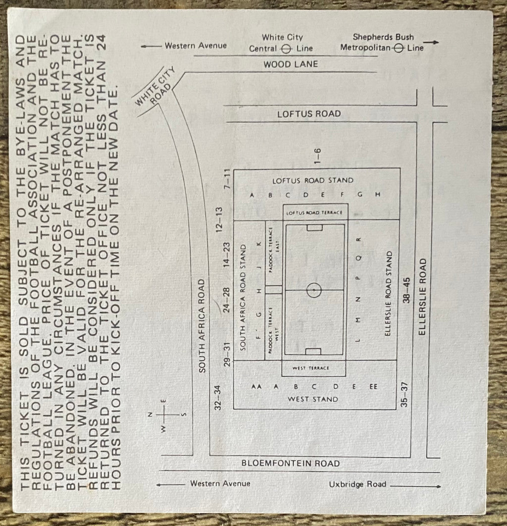 1984/85 ORIGINAL DIVISION ONE TICKET QUEENS PARK RANGERS V SUNDERLAND