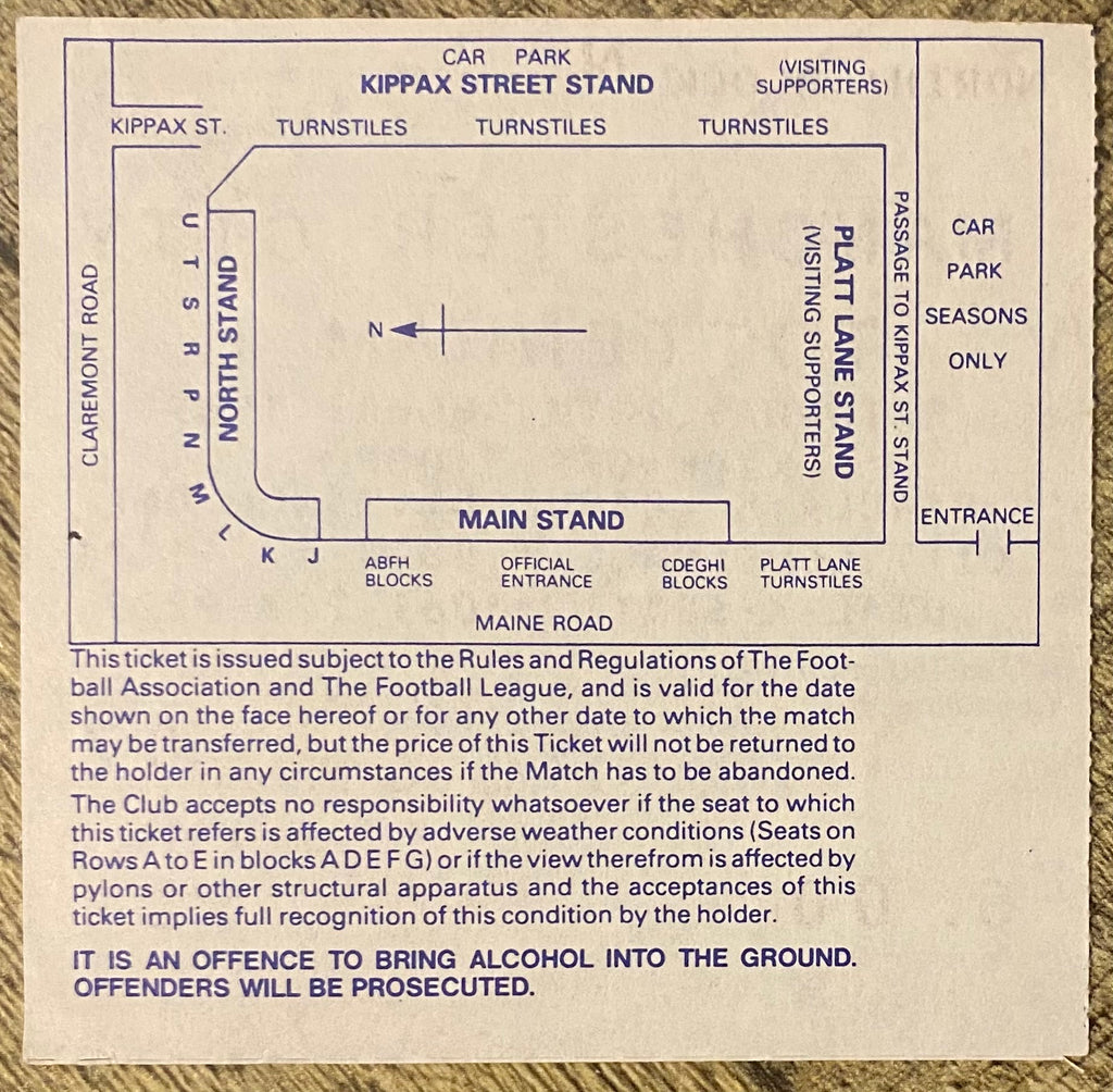 1989/90 ORIGINAL DIVISION 1 TICKET MANCHESTER CITY V TOTTENHAM HOTSPUR