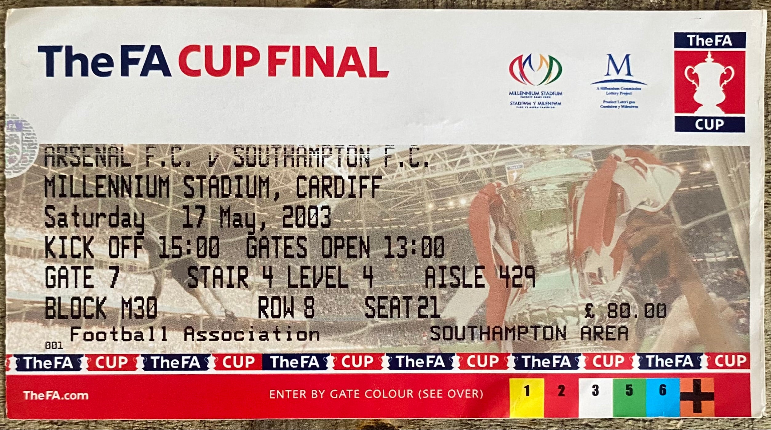 2003 ORIGINAL FA CUP FINAL TICKET ARSENAL V SOUTHAMPTON @ CARDIFF