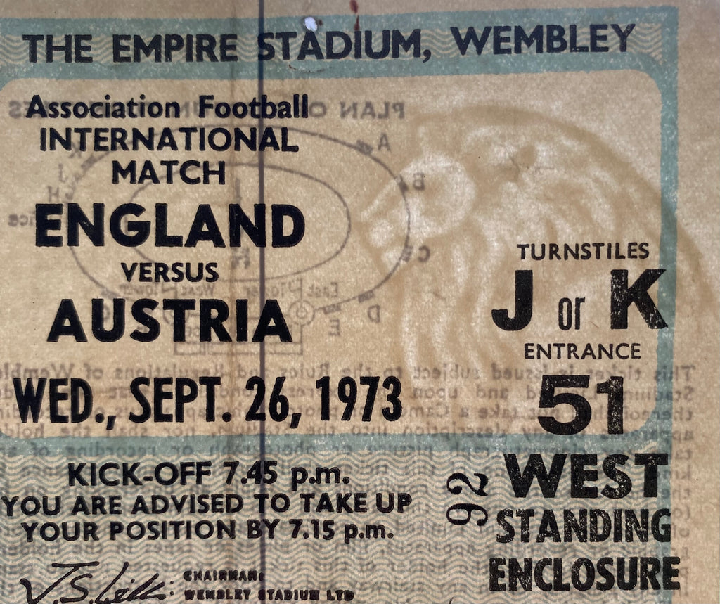 1973 ORIGINAL INTERNATIONAL TICKET ENGLAND V AUSTRIA