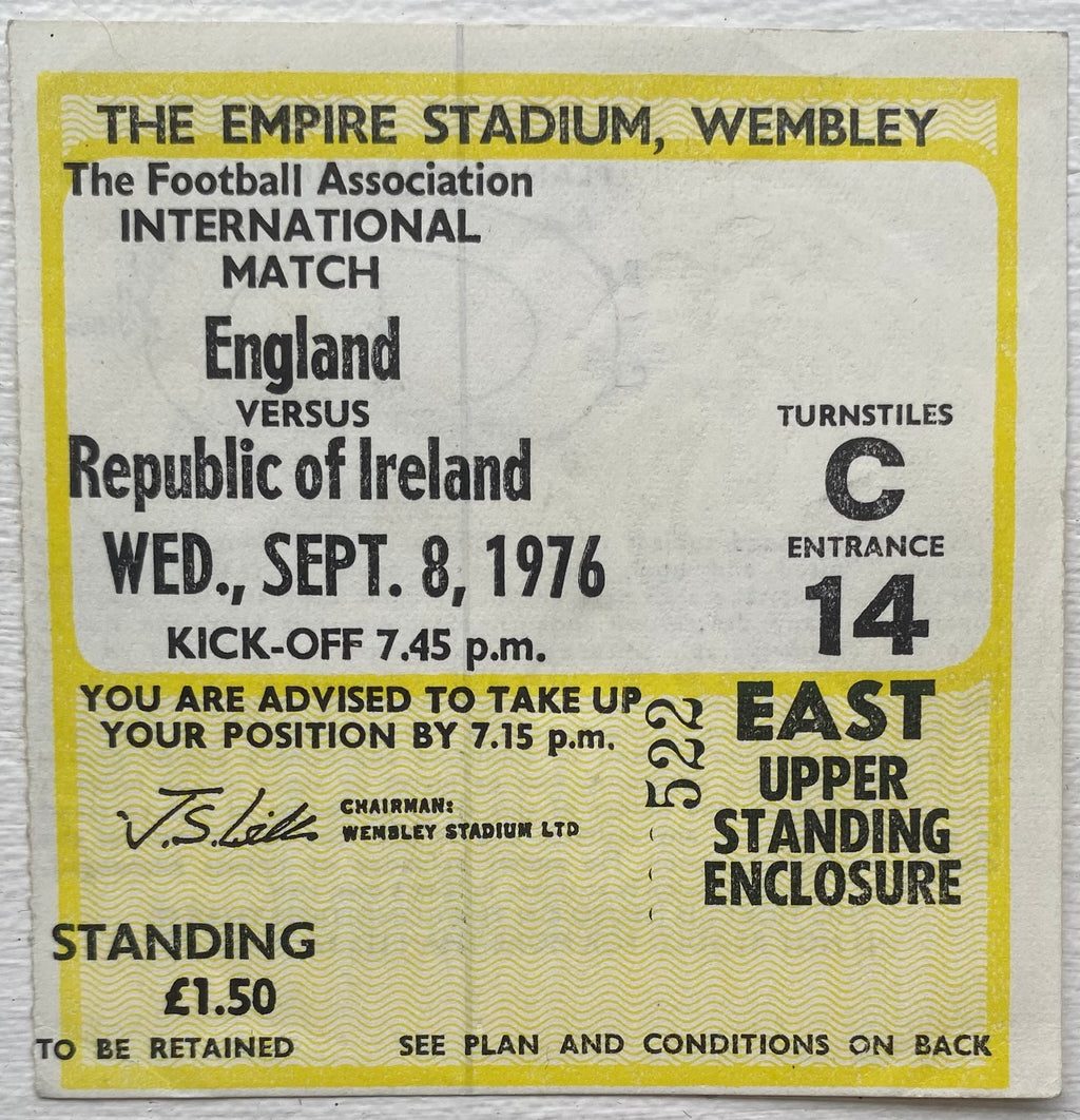 1976 ORIGINAL INTERNATIONAL TICKET ENGLAND V REPUBLIC OF IRELAND