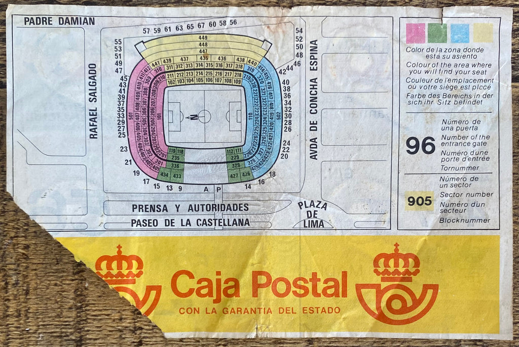 1982 ORIGINAL WORLD CUP FINAL TICKET ITALY V WEST GERMANY @ MADRID