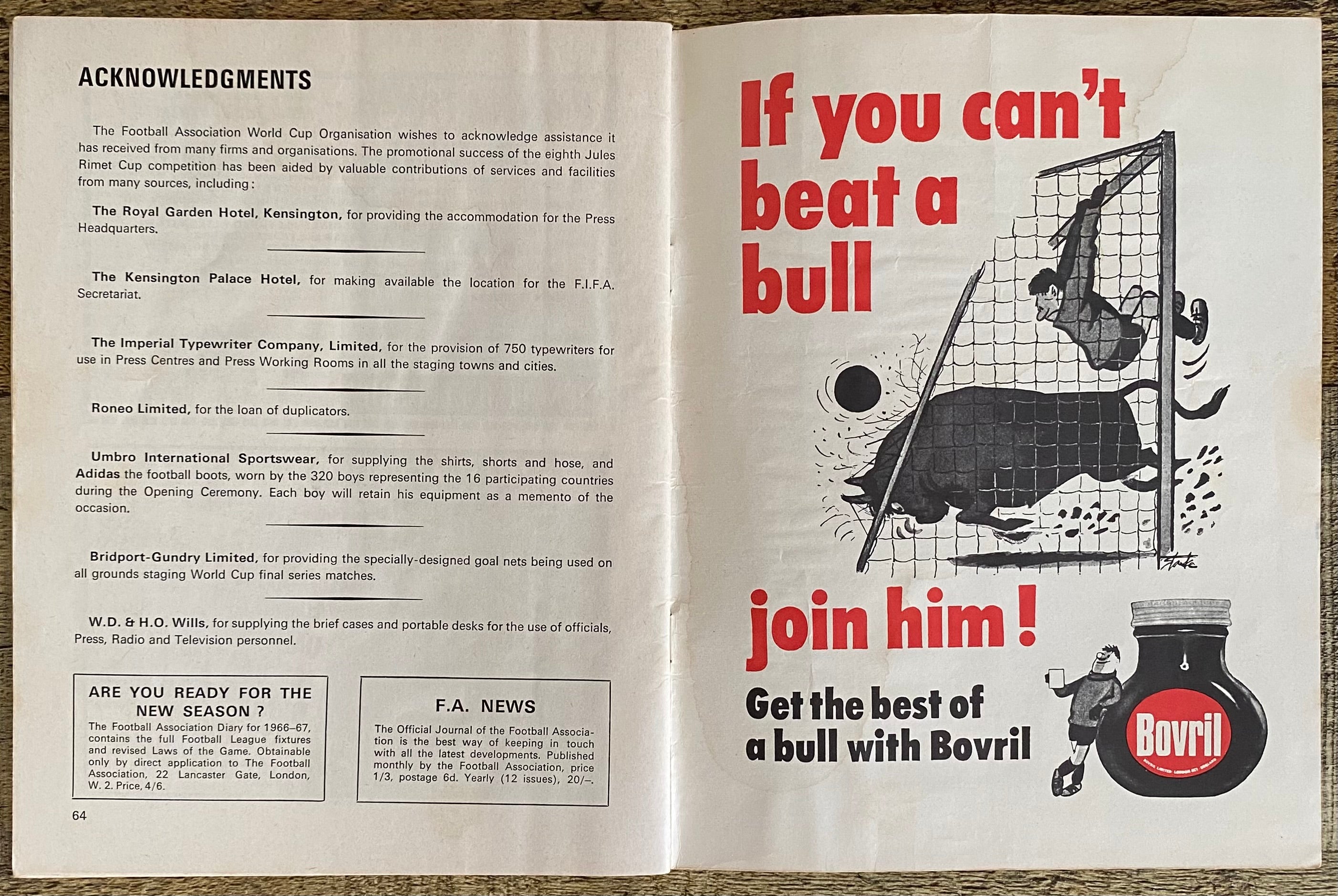1966 WORLD CUP ORIGINAL OFFICIAL FINAL PROGRAMME ENGLAND V WEST GERMANY