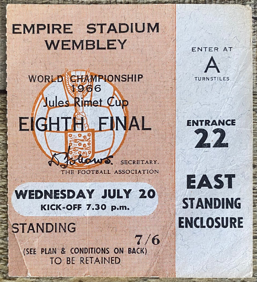 1966 ORIGINAL WORLD CUP 1ST ROUND TICKET ENGLAND V FRANCE @ WEMBLEY